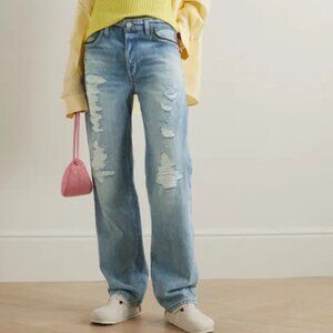 FRAME + Julia Sarr-Jamois crochet-trimmed distressed high-rise boyfriend jeans